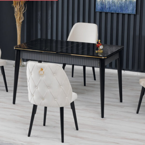 Siyah Mermer Masa Krem Sandalye