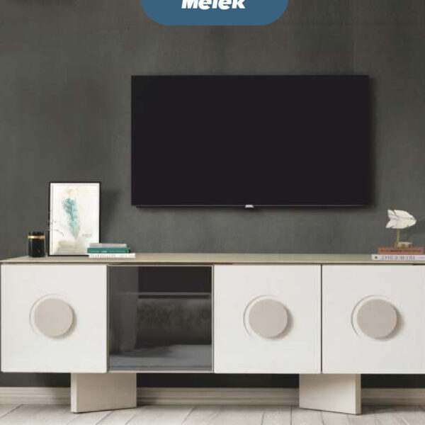 Melek TV Sehpası Beyaz / Traverten